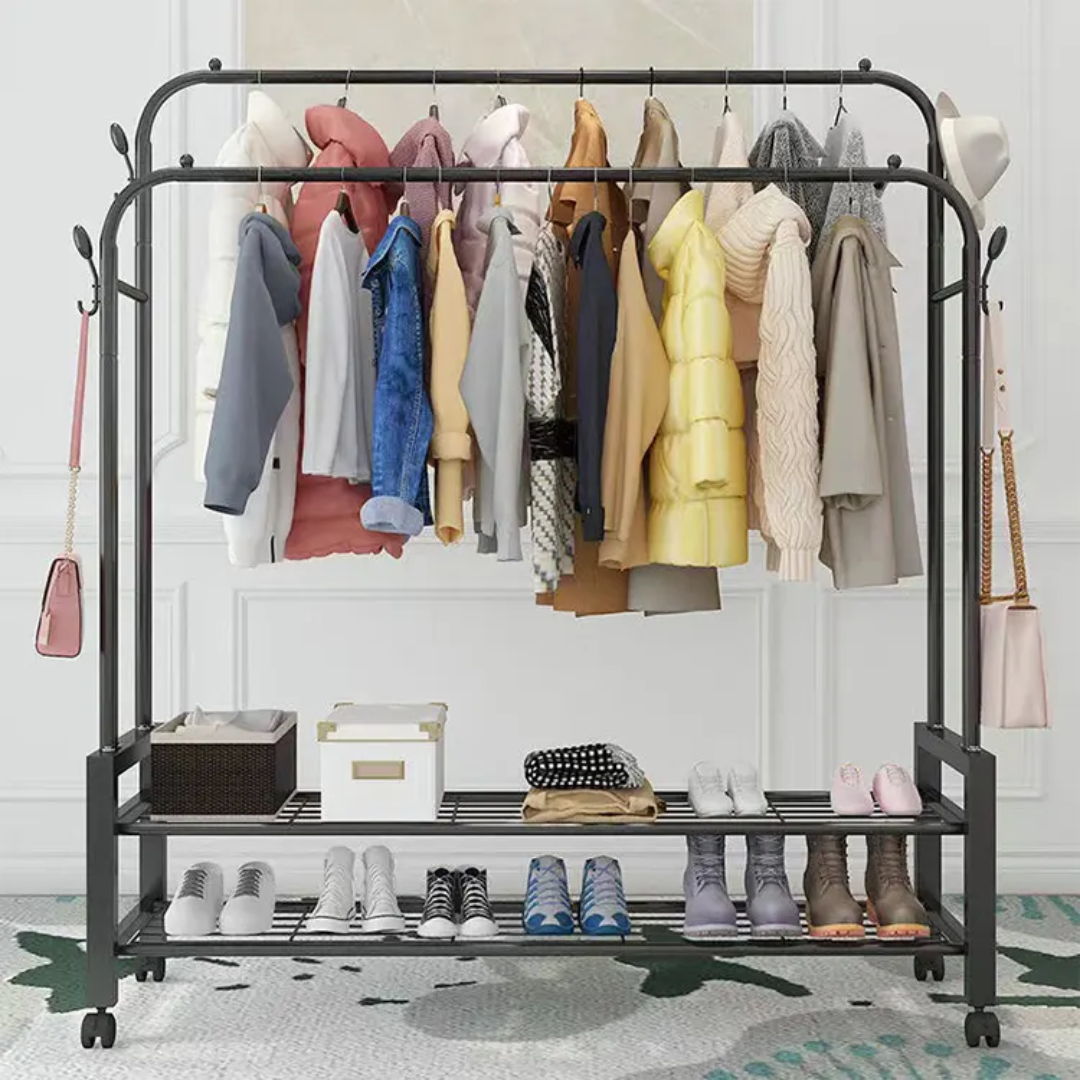 Pendrier sur pied à Double couche pour balcon, porte-vêtements créatif et Simple et mobile, porte-vêtements moderne en métal pour vestiaire